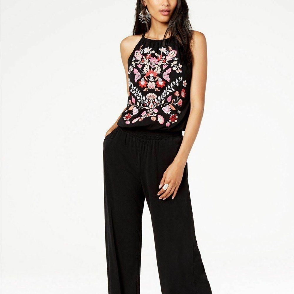 INC black embroidered strapless jumpsuit
